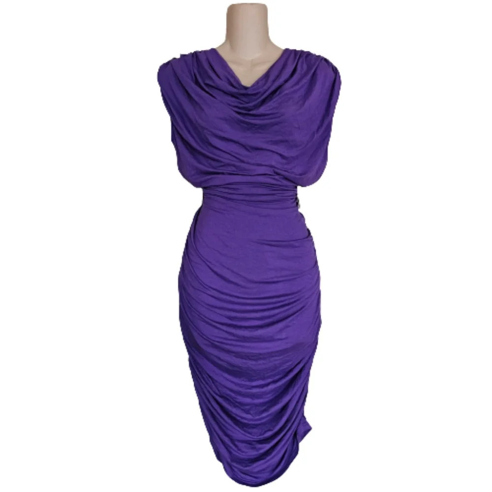 OUGES Purple Scoop Neck Sleeveless Ruched Casual … - image 3